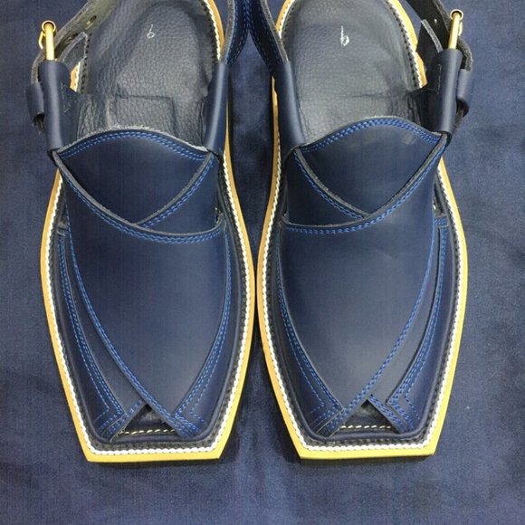 Peshawari Chappal Sandals For Men, Blue Handmade Leather Peshawari Chappal, main image 4